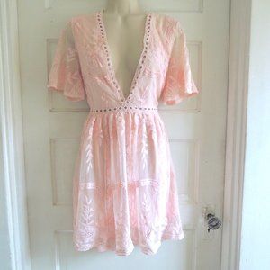 Urban Outfitters Kiss The Sky Pink Lace Embroidery Dress S